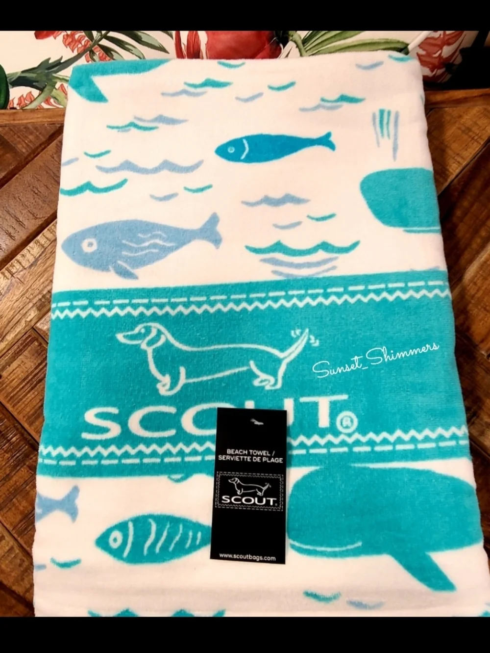 SCOUT Brand Pool BEACH TOWEL Blanket Bath Sheet Whale Fish Nautical Seashore New